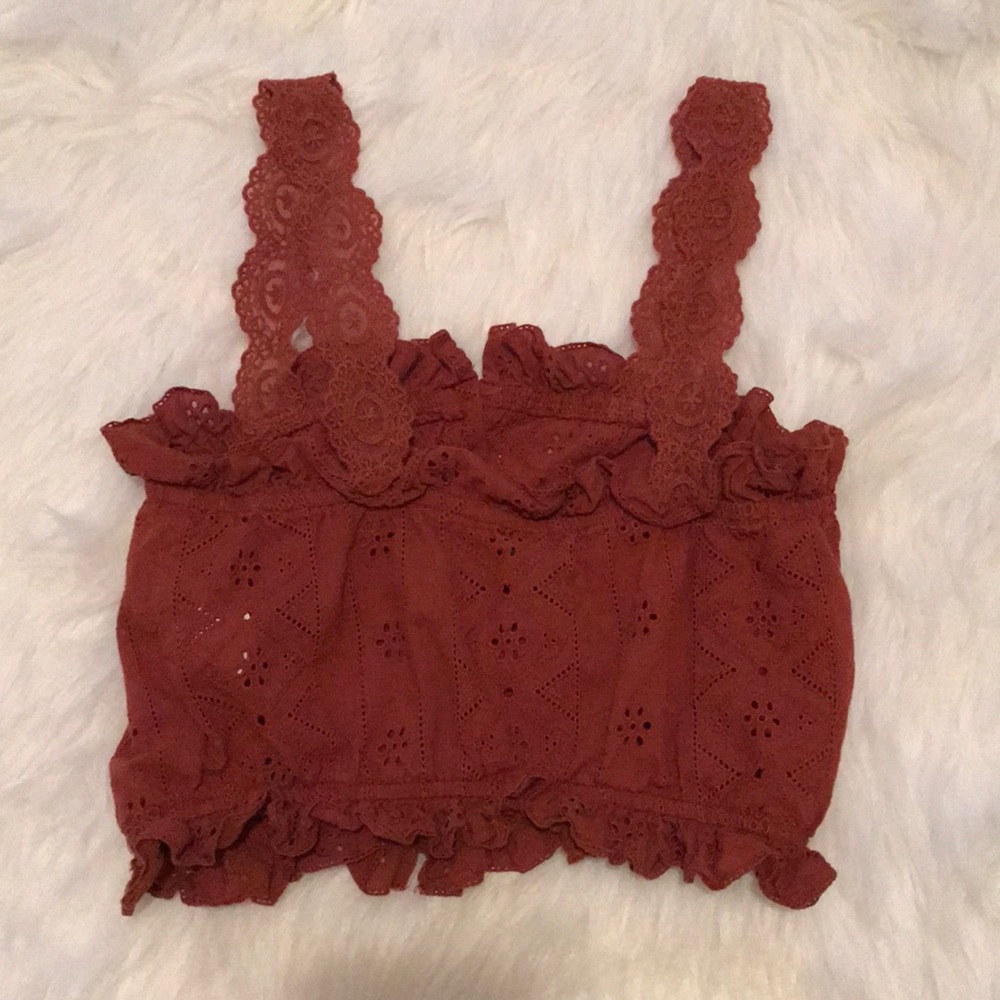 New! Boho eyelet crop top in rust - Picture 7 of 13